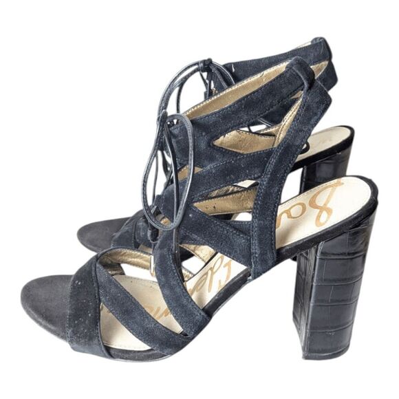 SAM EDELMAN Yardley Black Suede Lace Up Sandals Size 9M - Picture 2 of 7